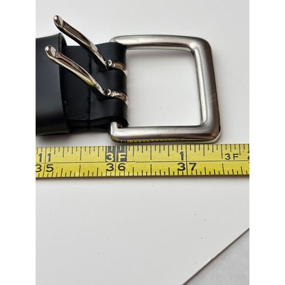 Black Leather Punk Grommet Unisex Belt Double Prong Buckle Y2K Emo Grunge Size M - Picture 7 of 7